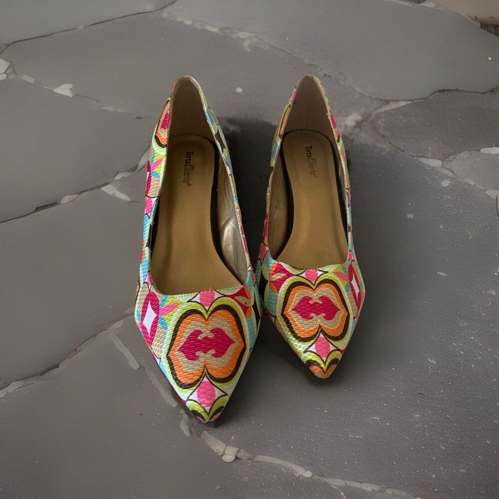 Torta Caliente Multicolored Gem Print Pointed Heels Womens‎ Sz 11